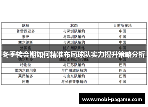 冬季转会期如何精准布局球队实力提升策略分析