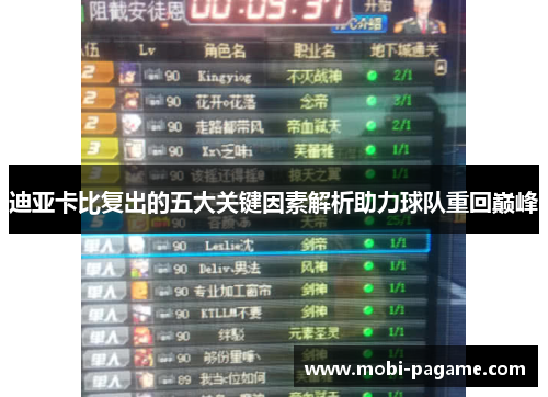 迪亚卡比复出的五大关键因素解析助力球队重回巅峰 迪亚卡比复出的五大关键因素解析助力球队重回巅峰